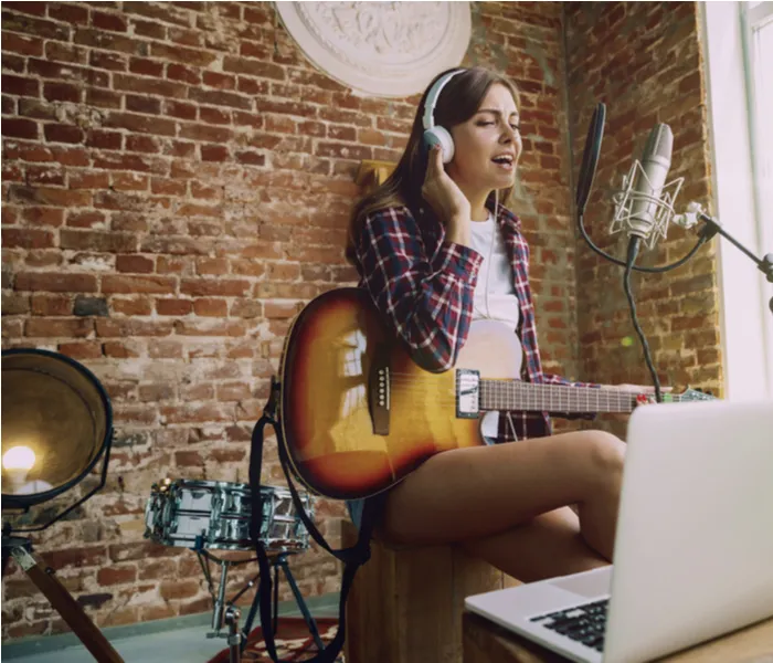 Woman singing at home